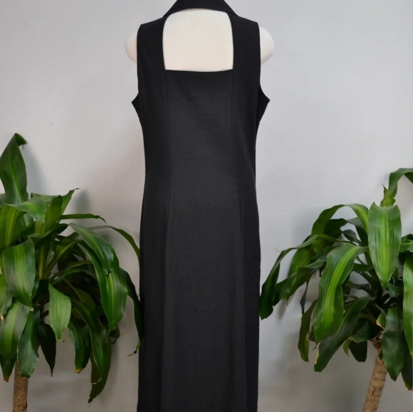 Virgo Midi Black Linen Halter Dress Size 16 Spring Summer - Picture 2 of 11